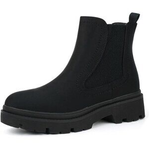 Jabasic Women Black Synthetic Chelsea Boots Low Heel Elastic Ankle Boots